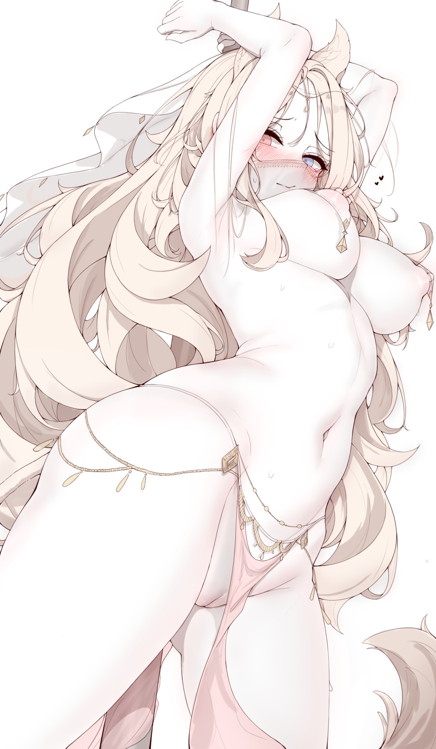 animal_ears archetto_(arknights) arknights heterochromia lilac_(k32420276) nipples no_bra nopan pussy see_through tail uncensored