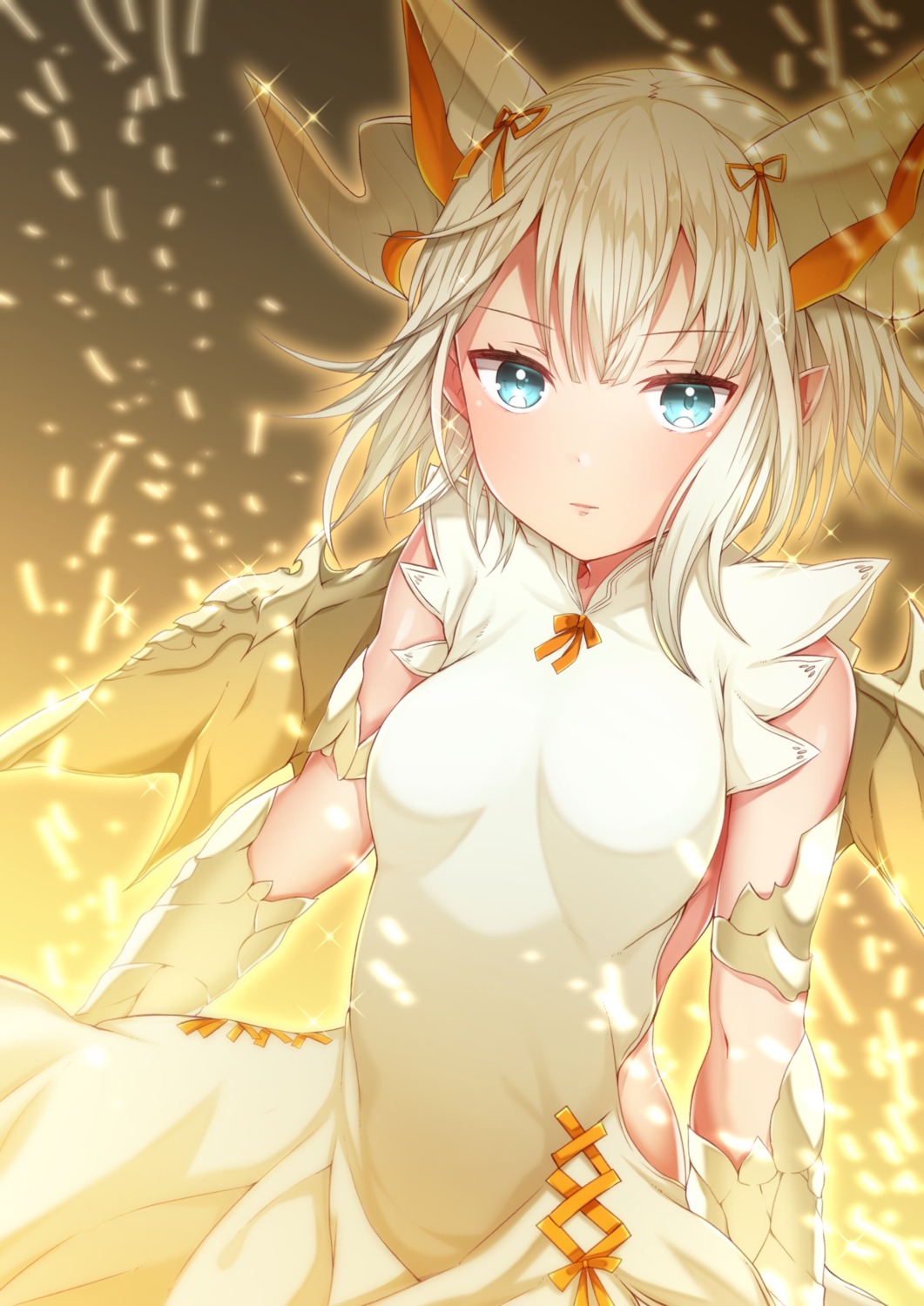 akirannu dress horns myr_(puzzle_&_dragons) pointy_ears puzzle_&_dragons wings