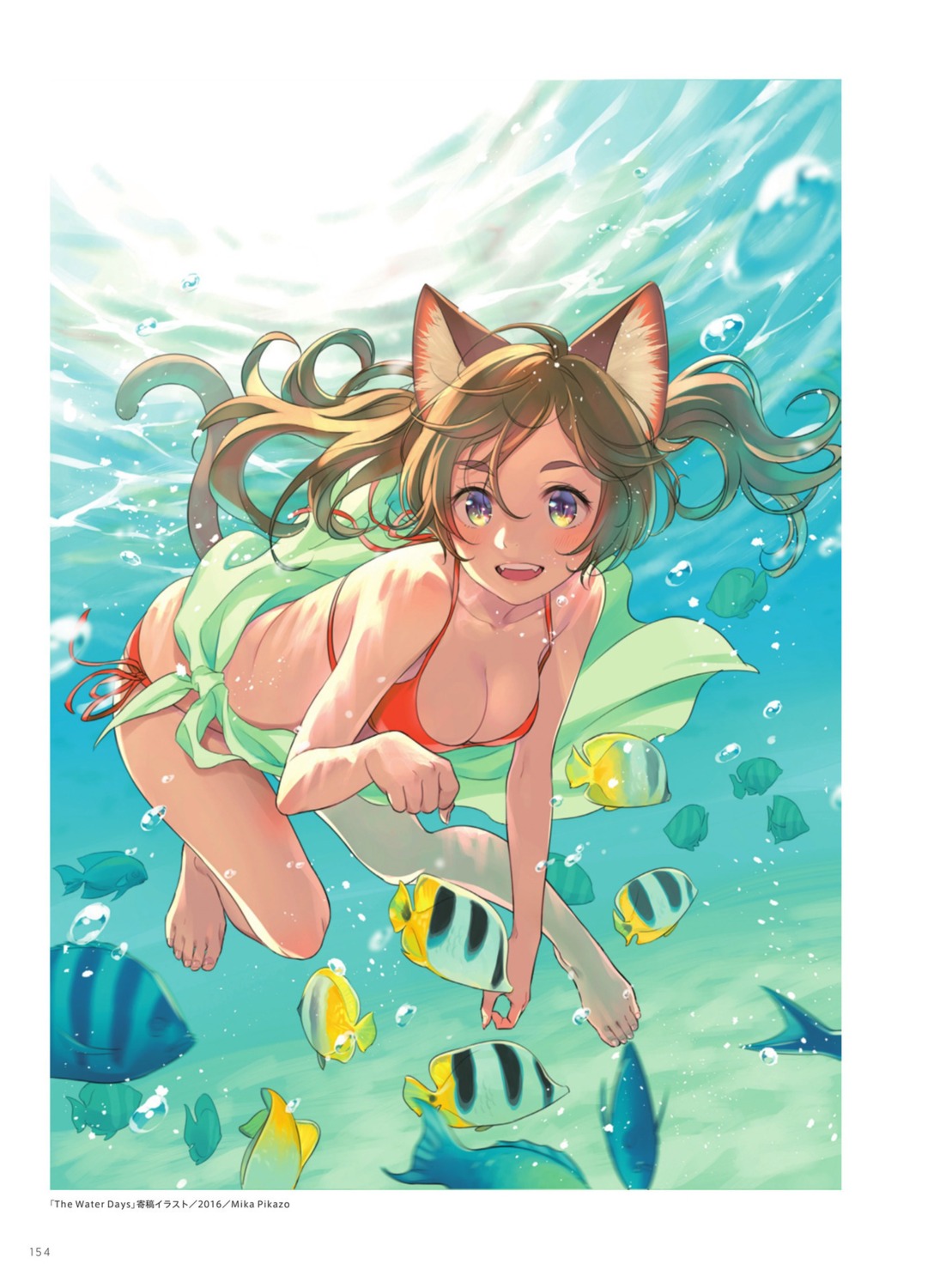 animal_ears bikini morikura_en nekomimi skirt_lift swimsuits tail