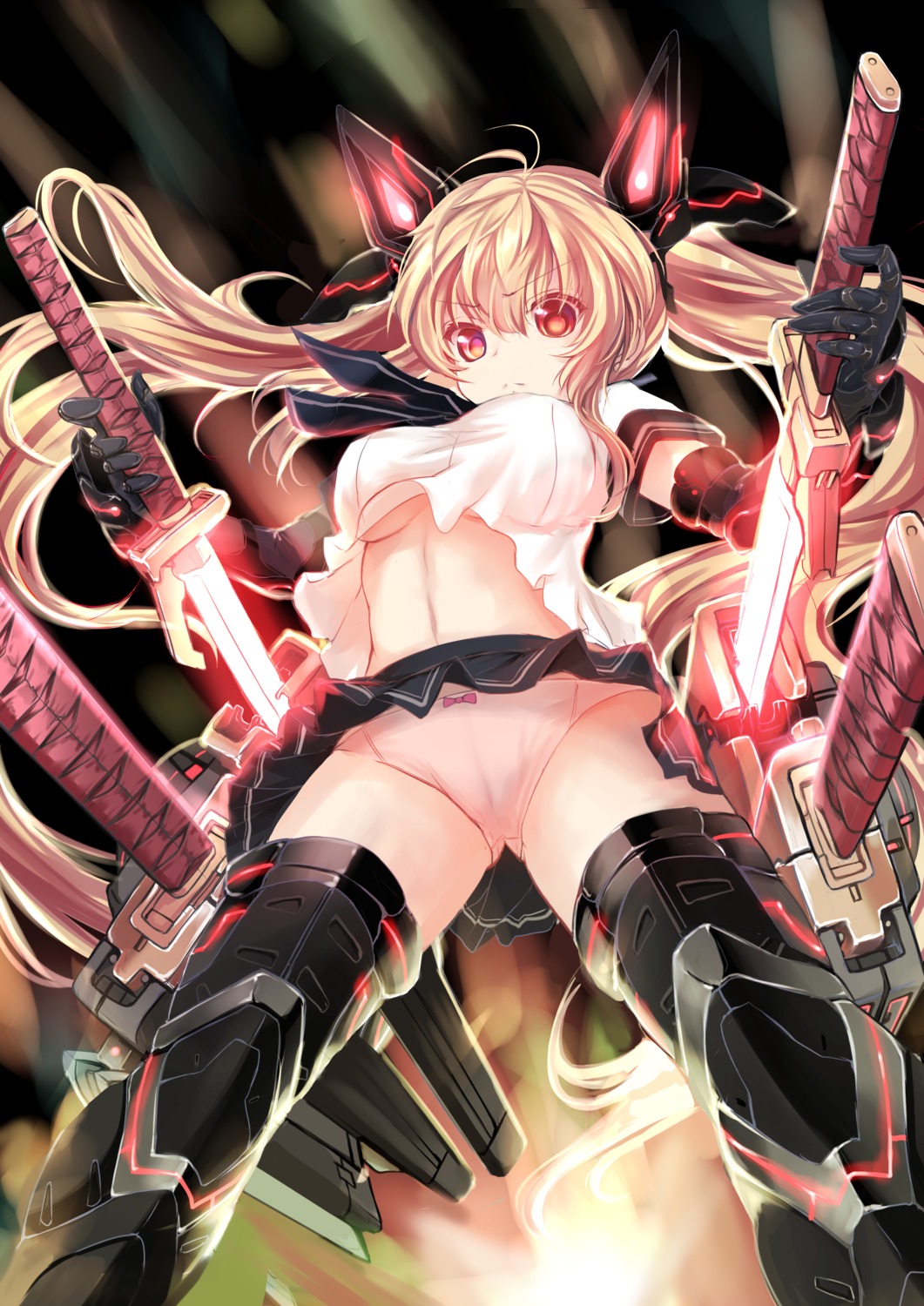 cameltoe mecha_musume pantsu seifuku sword thighhighs underboob zheyi_parker