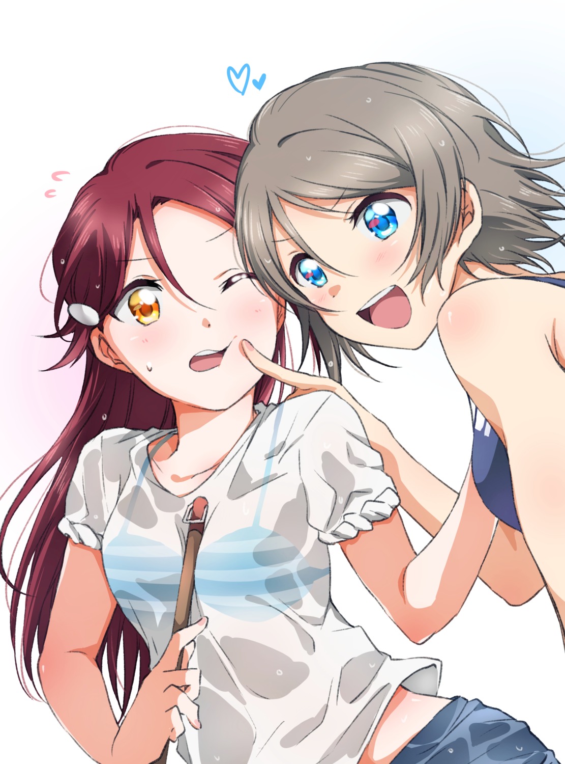 bikini_top love_live!_(series) love_live!_sunshine!! sakurauchi_riko see_through swimsuits watanabe_you wet_clothes yuchi_(salmon-1000)