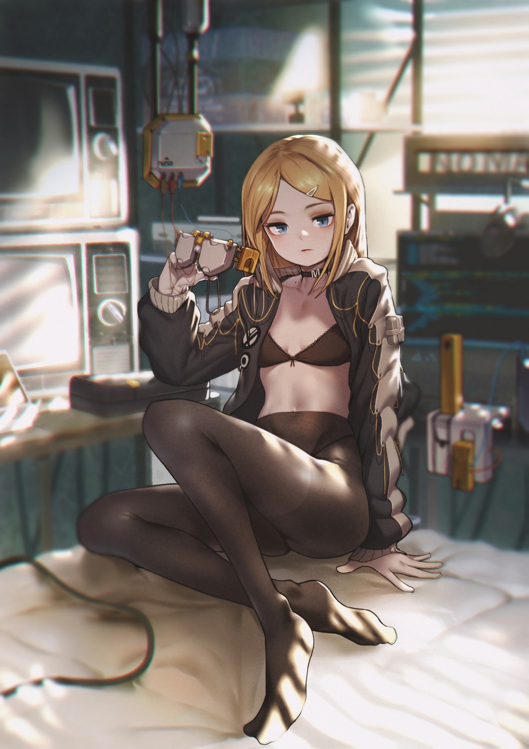 bra feet jin_rou open_shirt pantsu pantyhose thong