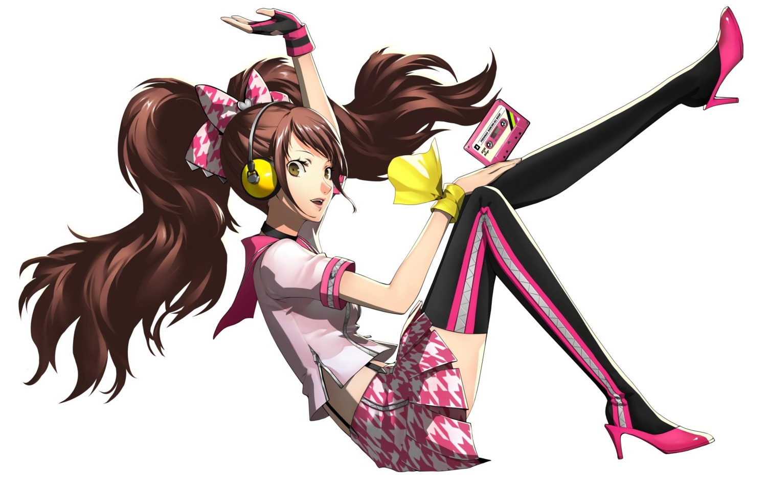 headphones heels kujikawa_rise megaten persona persona_4 persona_4:_dancing_all_night thighhighs