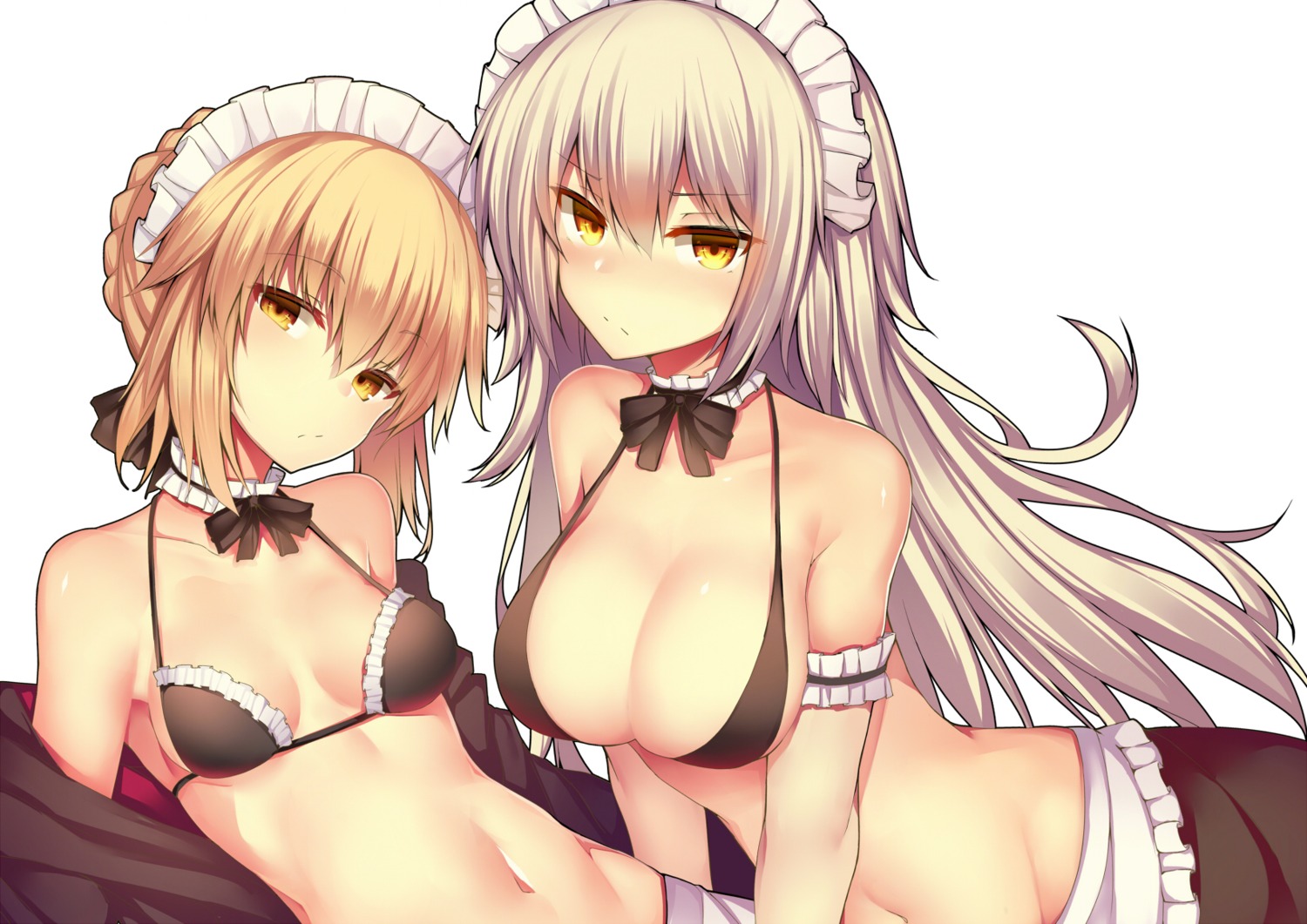 bikini cleavage fate/grand_order jeanne_d'arc jeanne_d'arc_(alter)_(fate) maid open_shirt saber saber_alter suteba_(grzjkbhgf) swimsuits