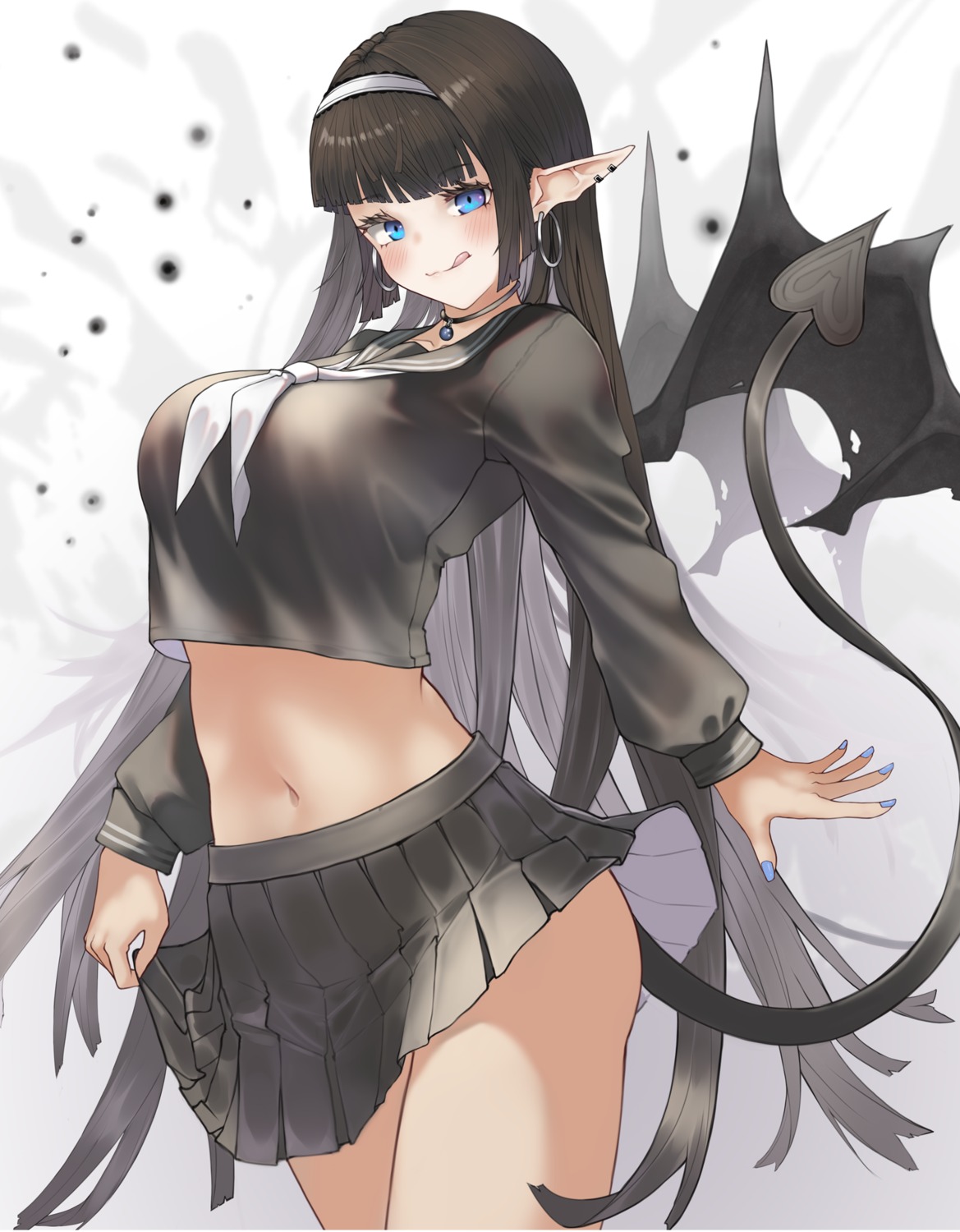 kesuno pointy_ears seifuku skirt_lift tail wings