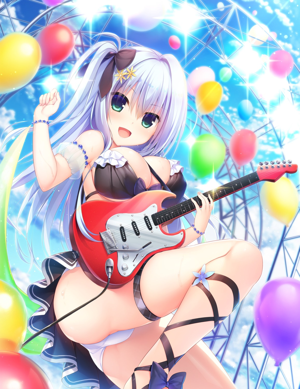 bikini cleavage garter guitar skirt_lift swimsuits symphony_sounds utsunomiya_tsumire