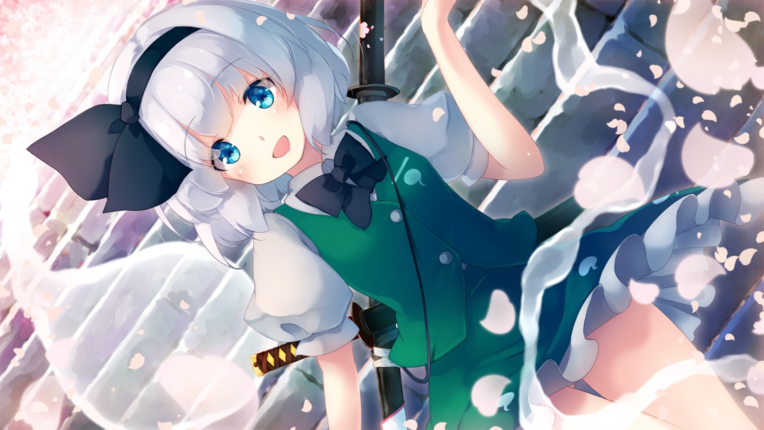 gengetsu_chihiro konpaku_youmu skirt_lift sword touhou wallpaper