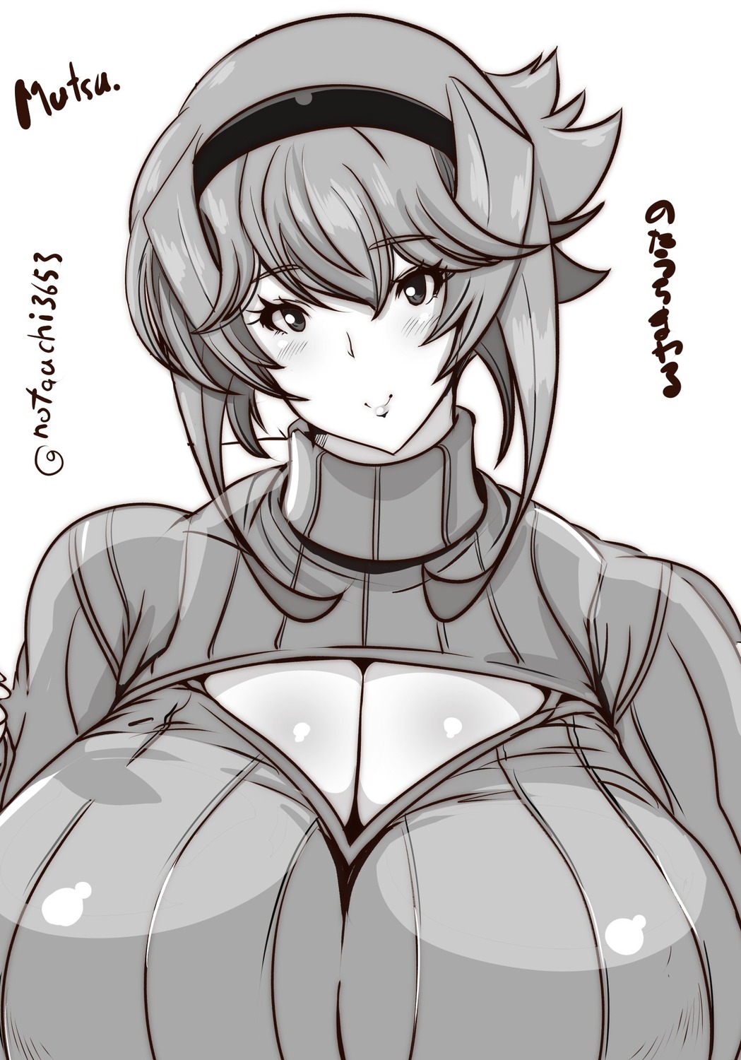 cleavage kantai_collection monochrome mutsu_(kancolle) notauchi_mawaru_ni-shiki sketch sweater