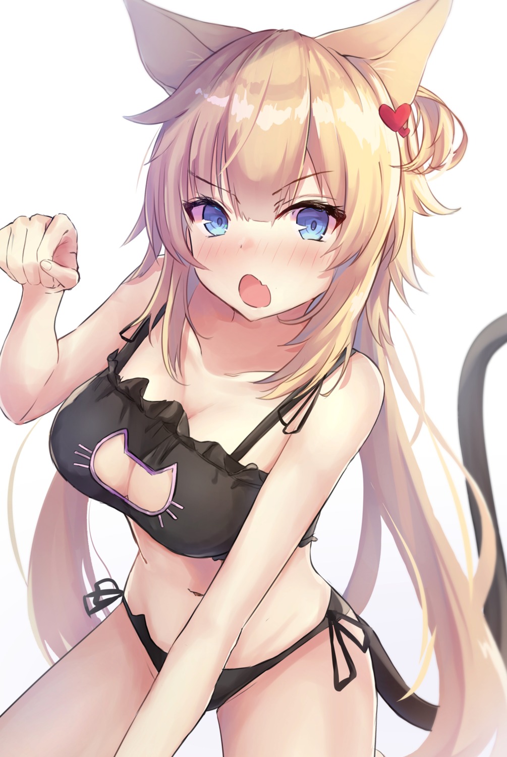 akai_haato animal_ears bra cleavage hololive kurohikage nekomimi pantsu string_panties tail