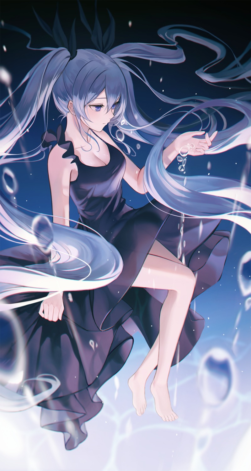 cleavage dress hatsune_miku hb_(qwqw1697) see_through shinkai_shoujo_(vocaloid) skirt_lift vocaloid