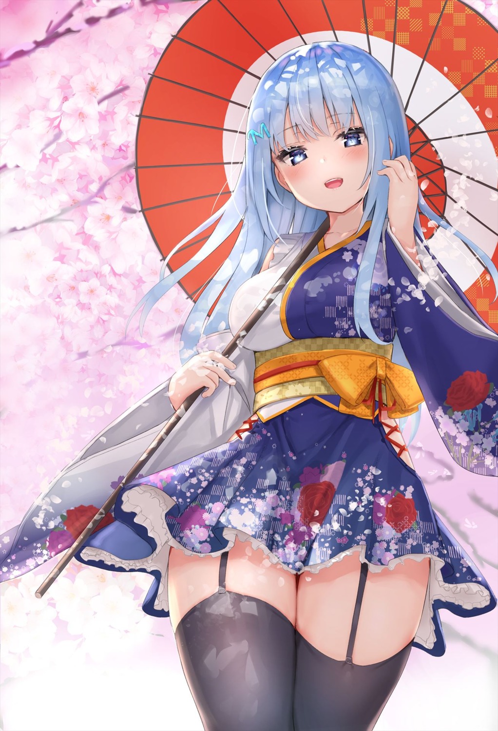 emori_miku_project japanese_clothes reinama stockings thighhighs umbrella