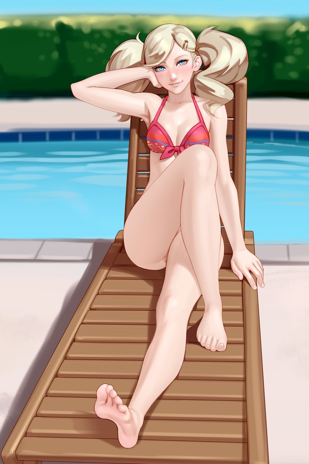 bikini_top bottomless cleavage feet kairunoburogu persona_5 swimsuits takamaki_anne