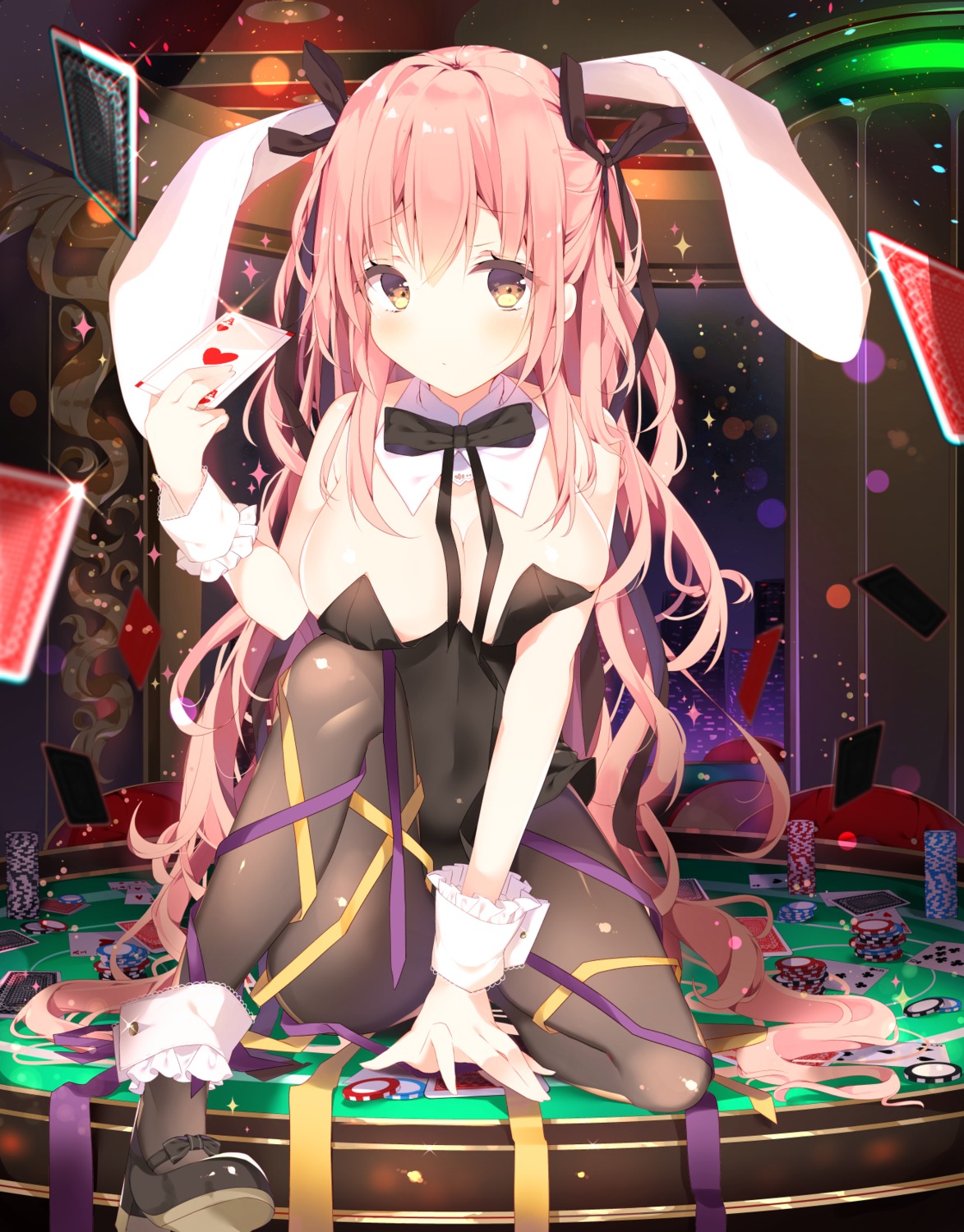 animal_ears breast_hold bunny_ears bunny_girl cleavage heels kabako no_bra pantyhose