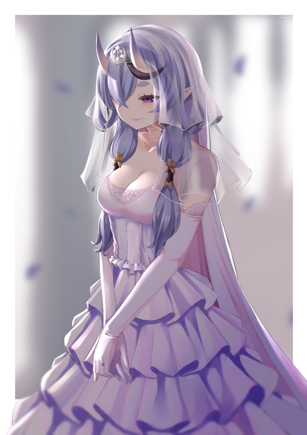 dress horns nijisanji nijisanji_seeds no_bra pointy_ears rindou_mikoto toshise. wedding_dress