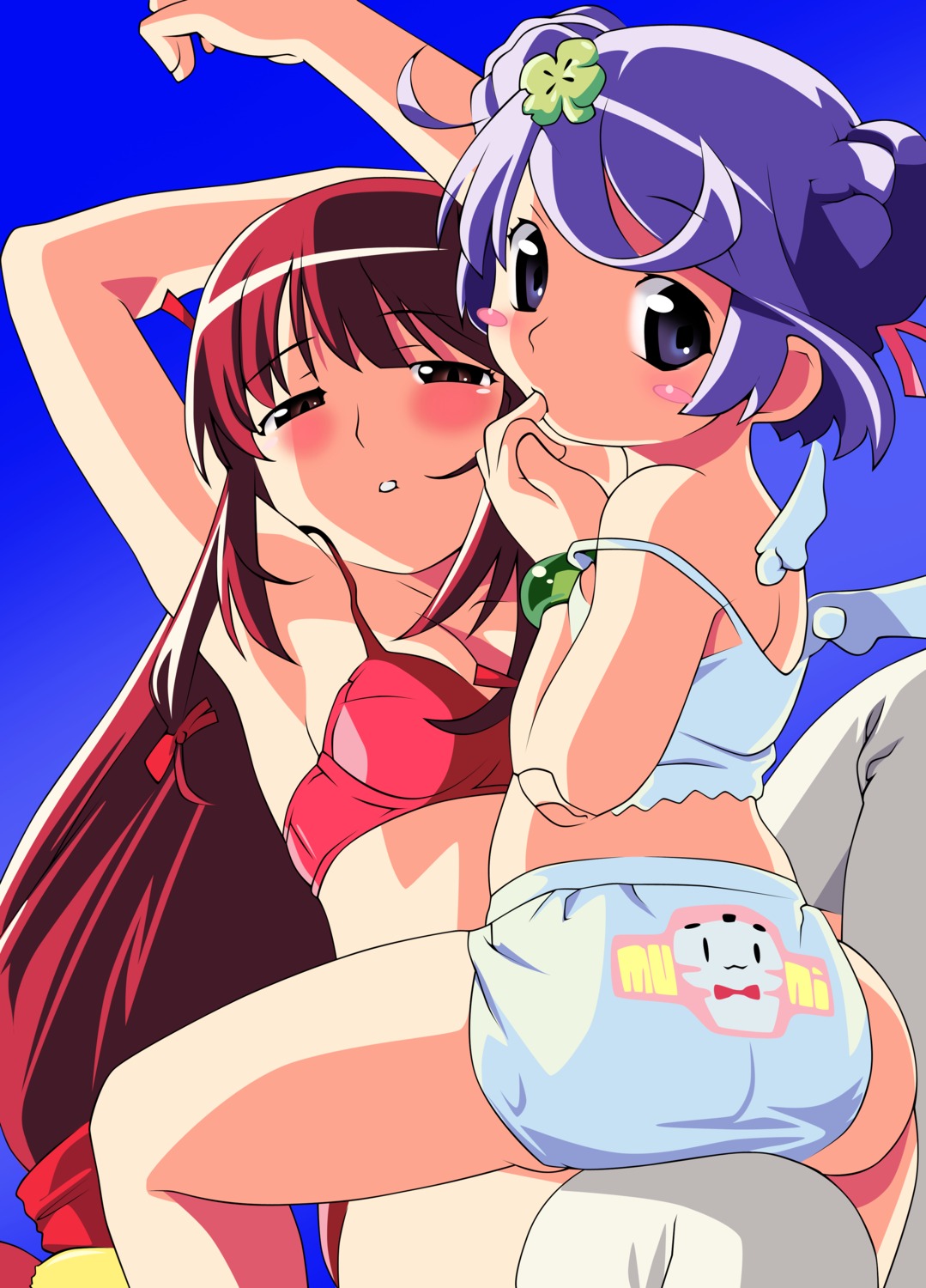 ass bra cleavage konami_(popotan) lingerie loli mii pantsu popotan thighhighs vector_trace wings yuri