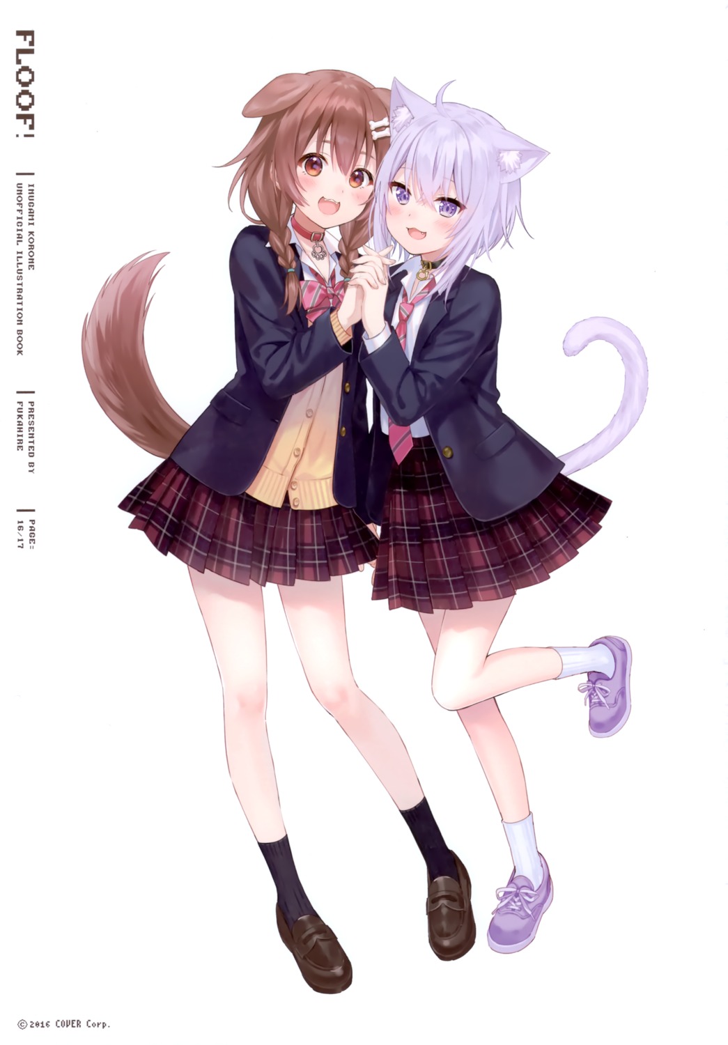 animal_ears fukahire hololive hololive_gamers inugami_korone inumimi nekomata_okayu nekomimi ruinon seifuku tail