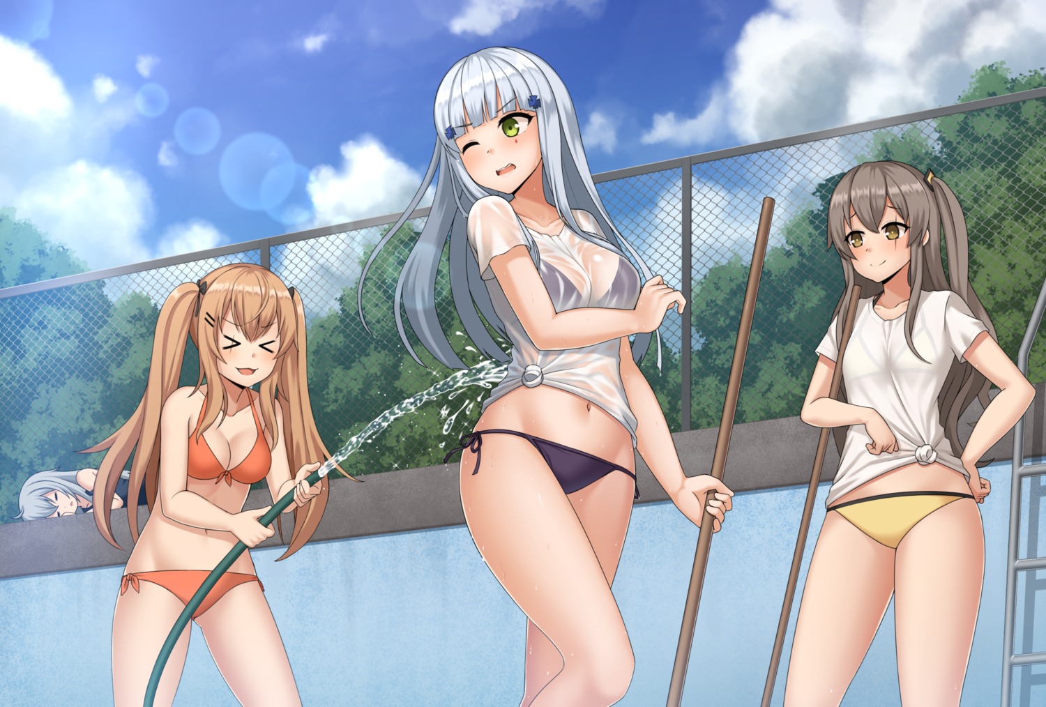 bikini cleavage g11_(girls_frontline) girls_frontline hk416_(girls_frontline) kurisu-kun see_through swimsuits ump45_(girls_frontline) ump9_(girls_frontline) wet wet_clothes