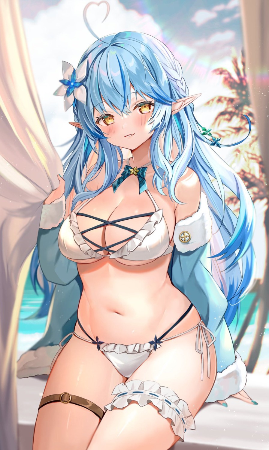 bikini elf garter hololive pointy_ears satoupote swimsuits yukihana_lamy