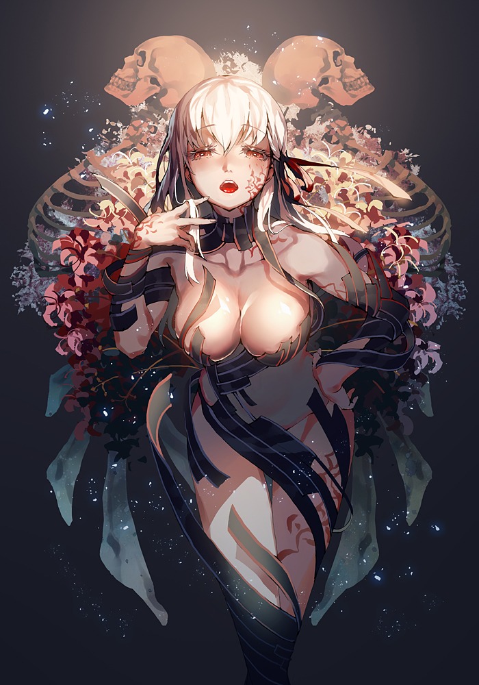 cleavage dark_sakura fate/stay_night matou_sakura naked_ribbon ser323 tattoo