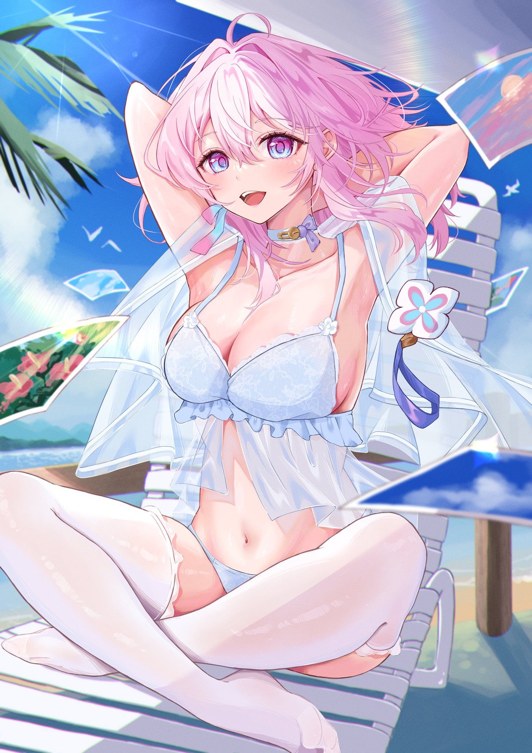 bikini honkai:_star_rail march_7th minausa see_through swimsuits thighhighs