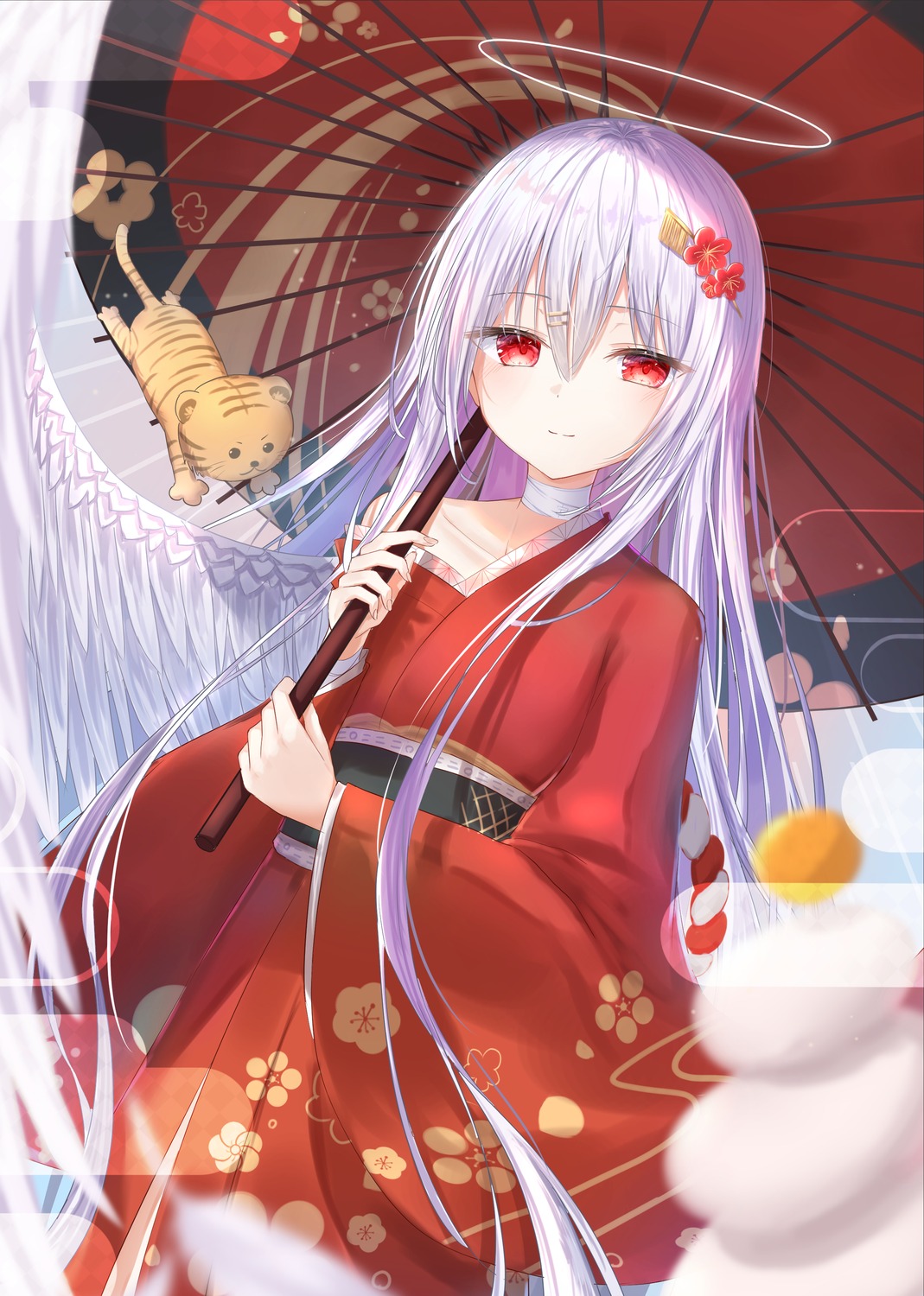 angel bandages kimono tokano_56 umbrella wings