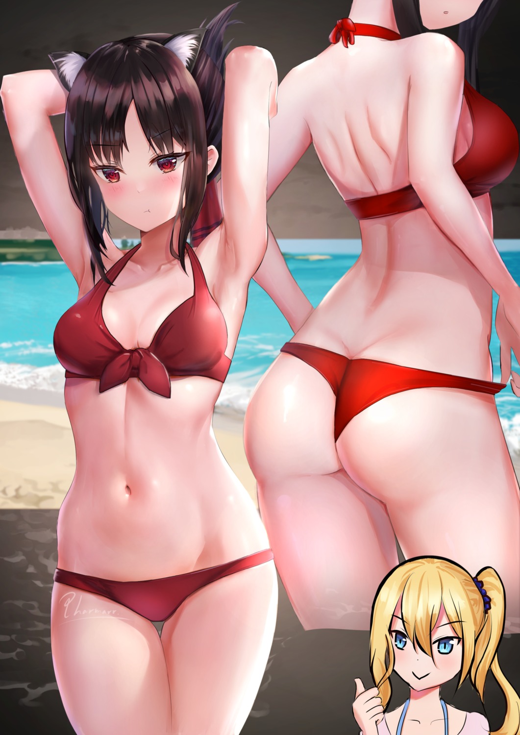 animal_ears ass bikini cleavage kaguya-sama_wa_kokurasetai_~tensai-tachi_no_renai_zunousen~ nekomimi pharmarr shinomiya_kaguya swimsuits thong undressing