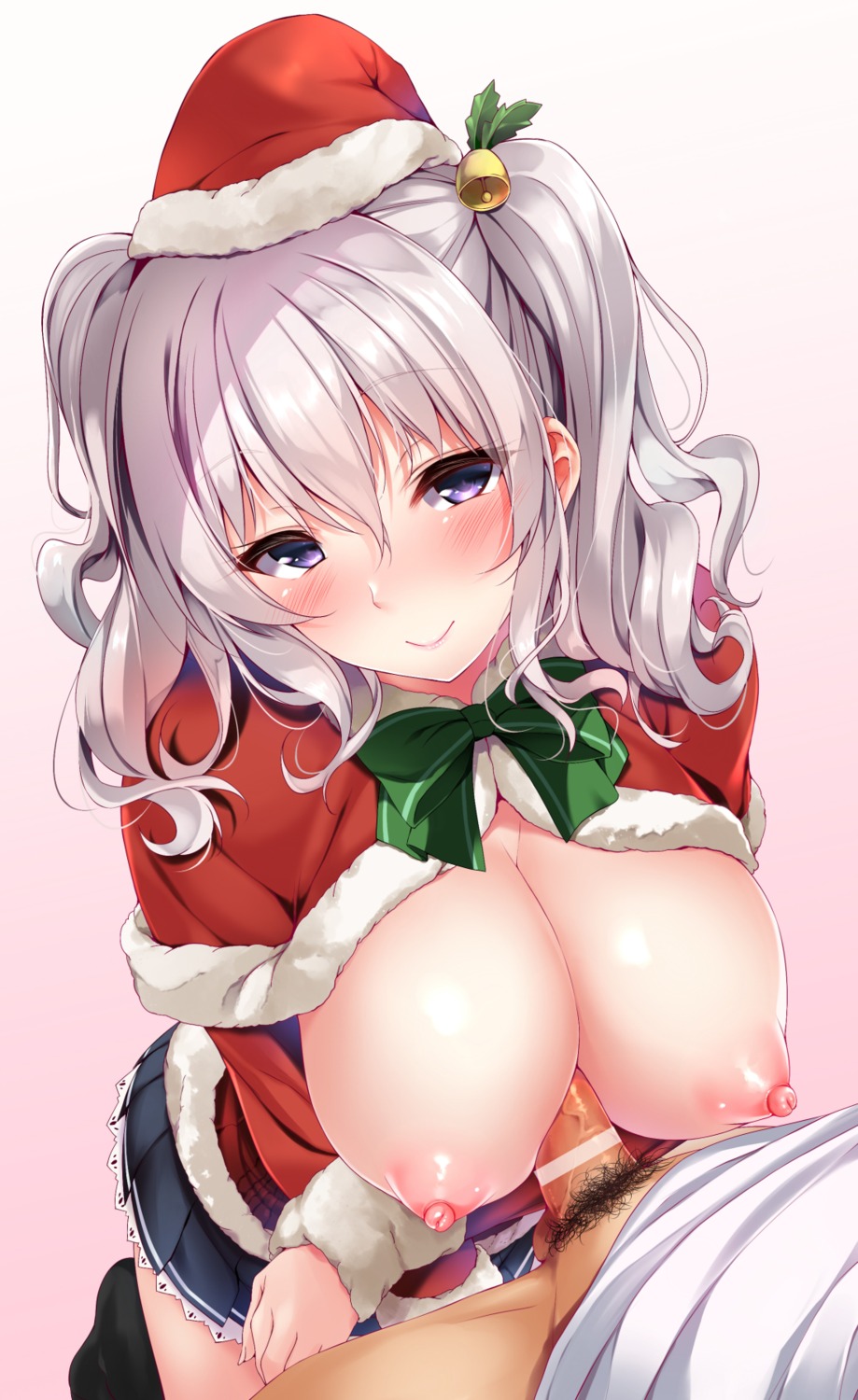 breasts censored christmas kantai_collection kashima_(kancolle) nipples niro no_bra open_shirt paizuri penis