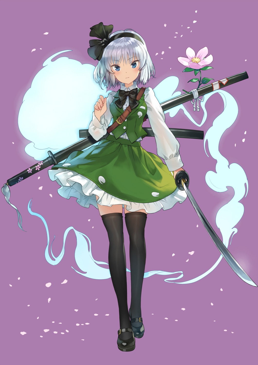 dress konpaku_youmu matsuda_(matsukichi) sword thighhighs touhou