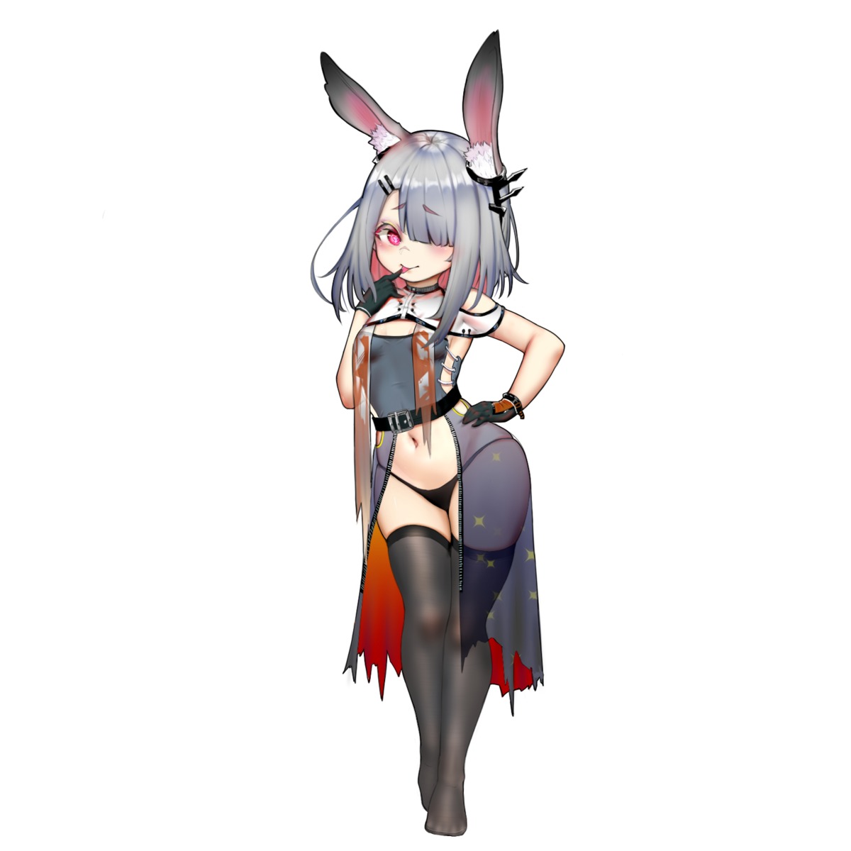 animal_ears arknights bunny_ears frostnova_(arknights) no_bra pantsu see_through taitai thighhighs