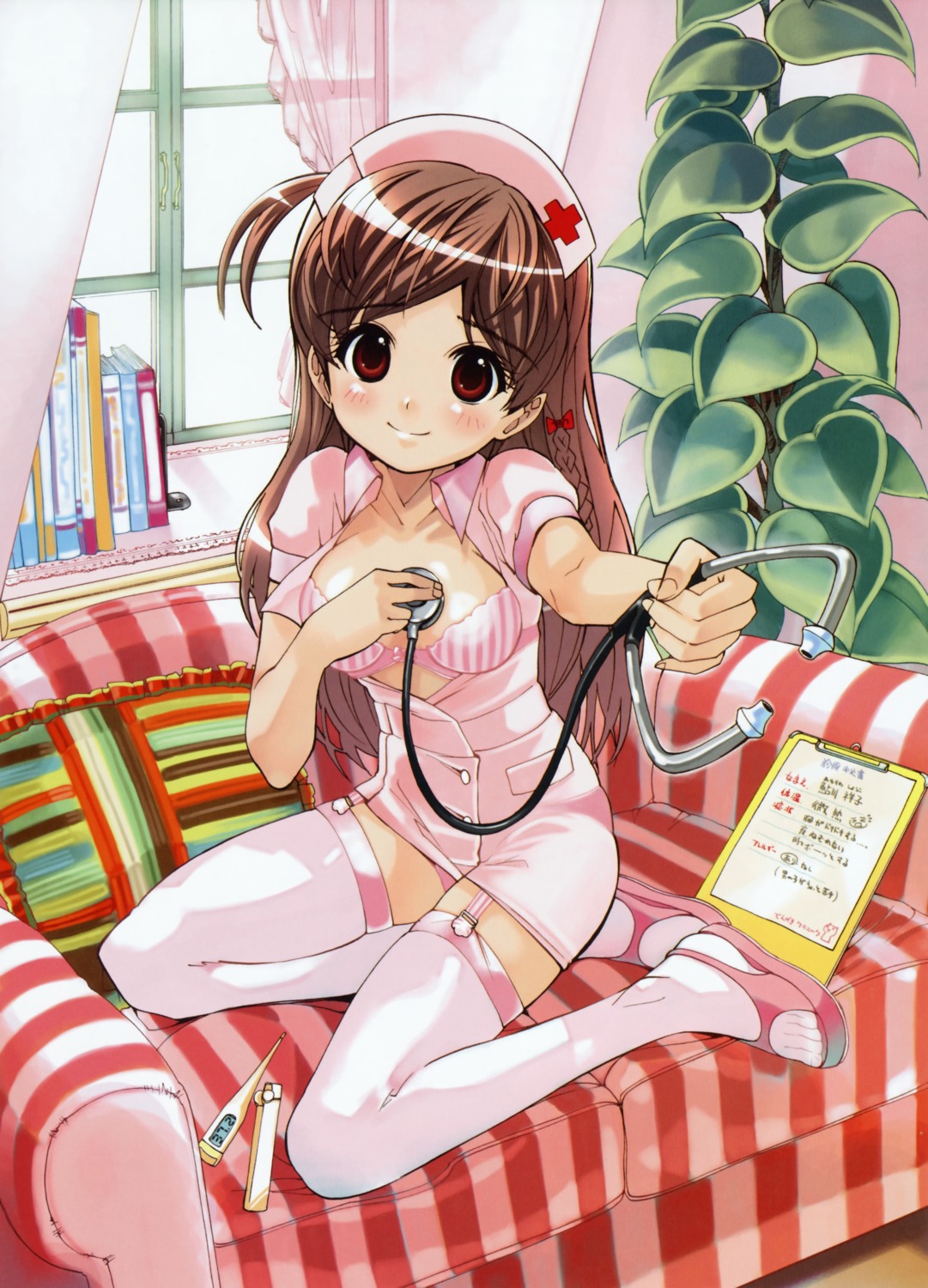 bra nurse open_shirt pantsu saeki_tatsuya stockings thighhighs
