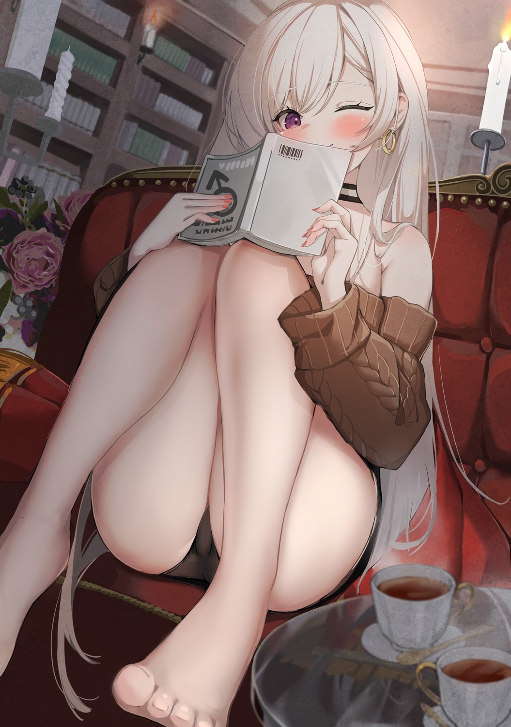 azur_lane belfast_(azur_lane) feet marumai no_bra pantsu sweater