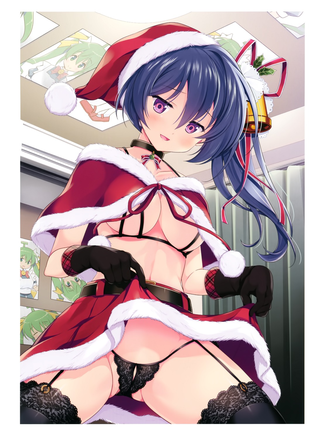 black_lemon-chan bra christmas lingerie melon-chan odawara_hakone pantsu skirt_lift stockings thighhighs