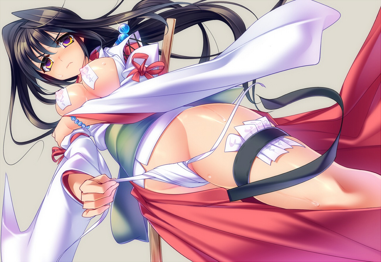 breast_hold breasts dragonmaterial erect_nipples fundoshi kantai_collection miko pasties undressing