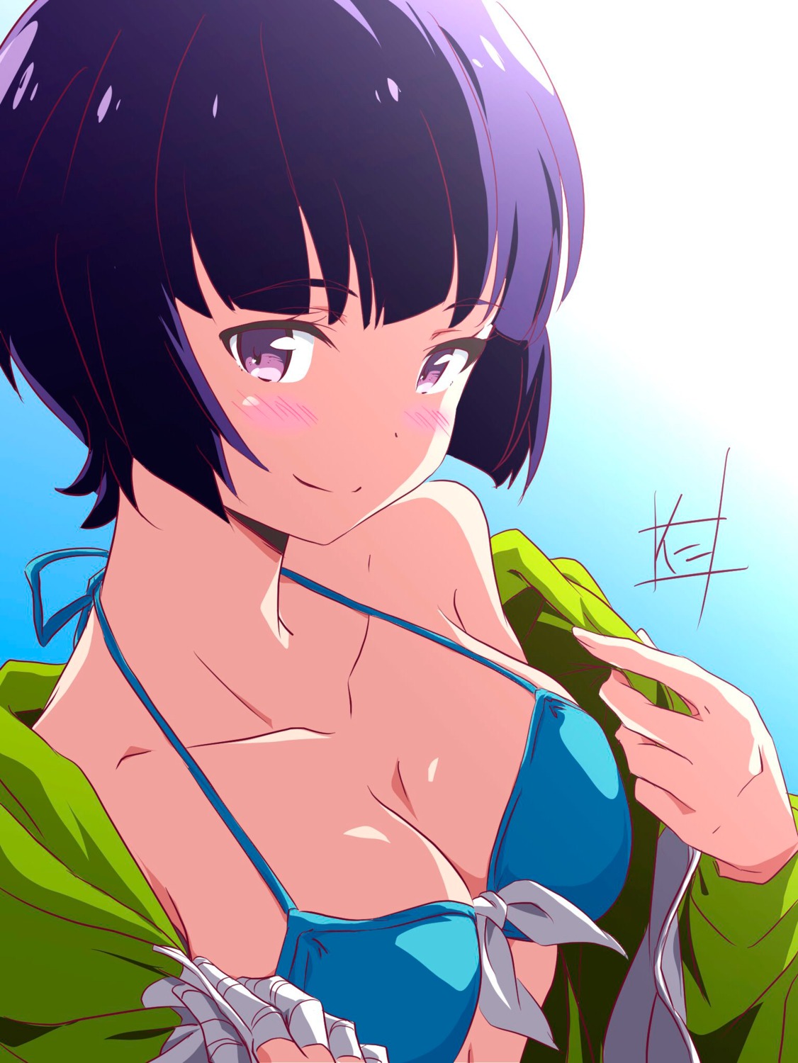 bikini_top cleavage eromanga-sensei nii_manabu open_shirt senju_muramasa sweater swimsuits undressing