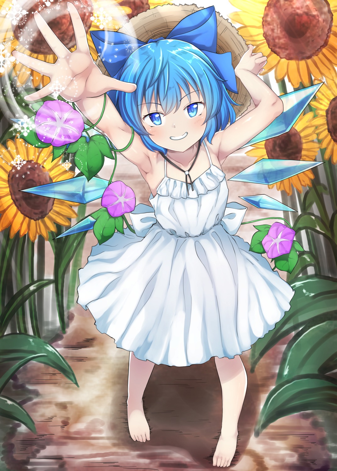 cirno dress skirt_lift summer_dress touhou wings yossy_(yossy1130)