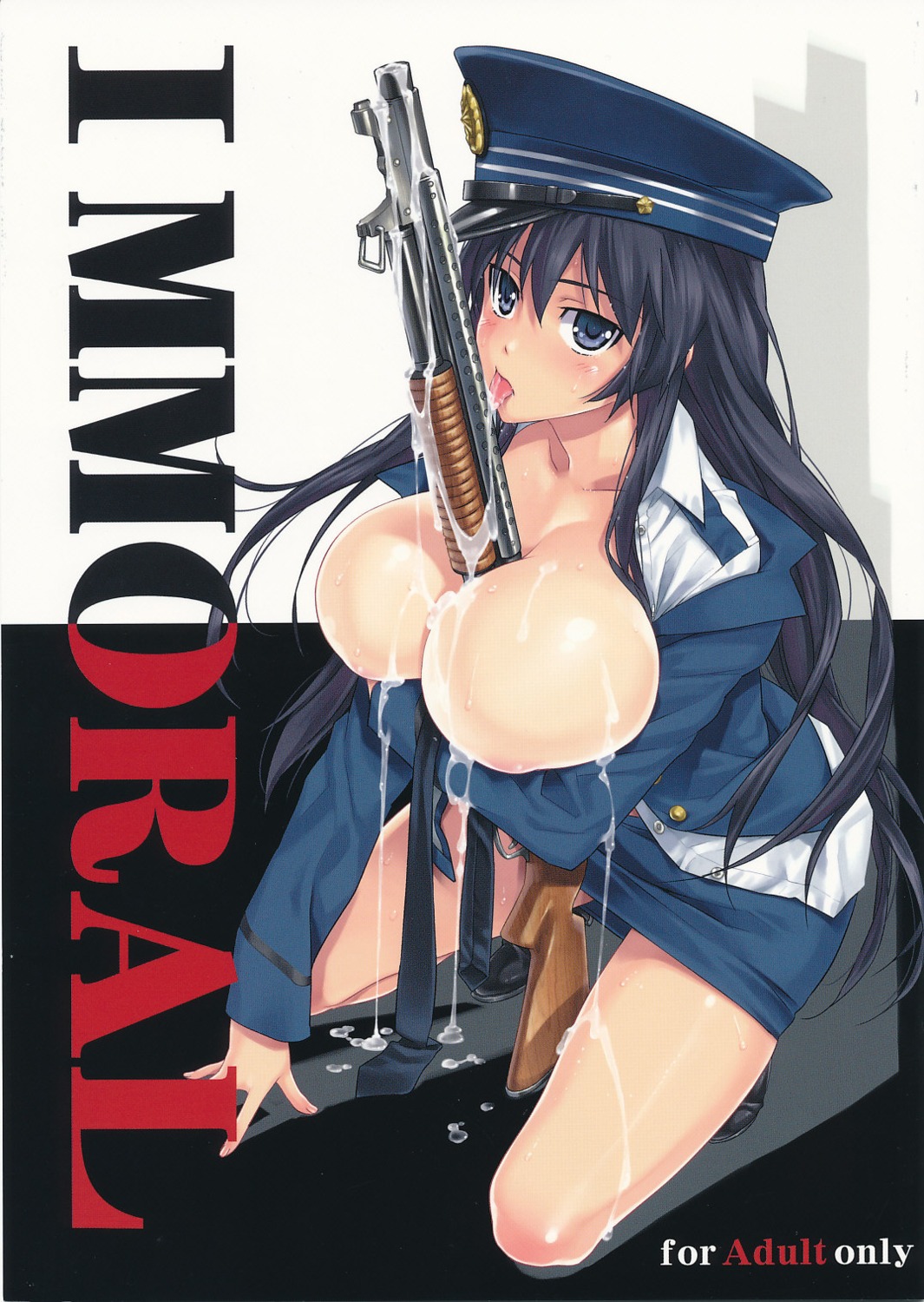 breast_hold breasts cleavage cum gun happoubi_jin open_shirt police_uniform screening