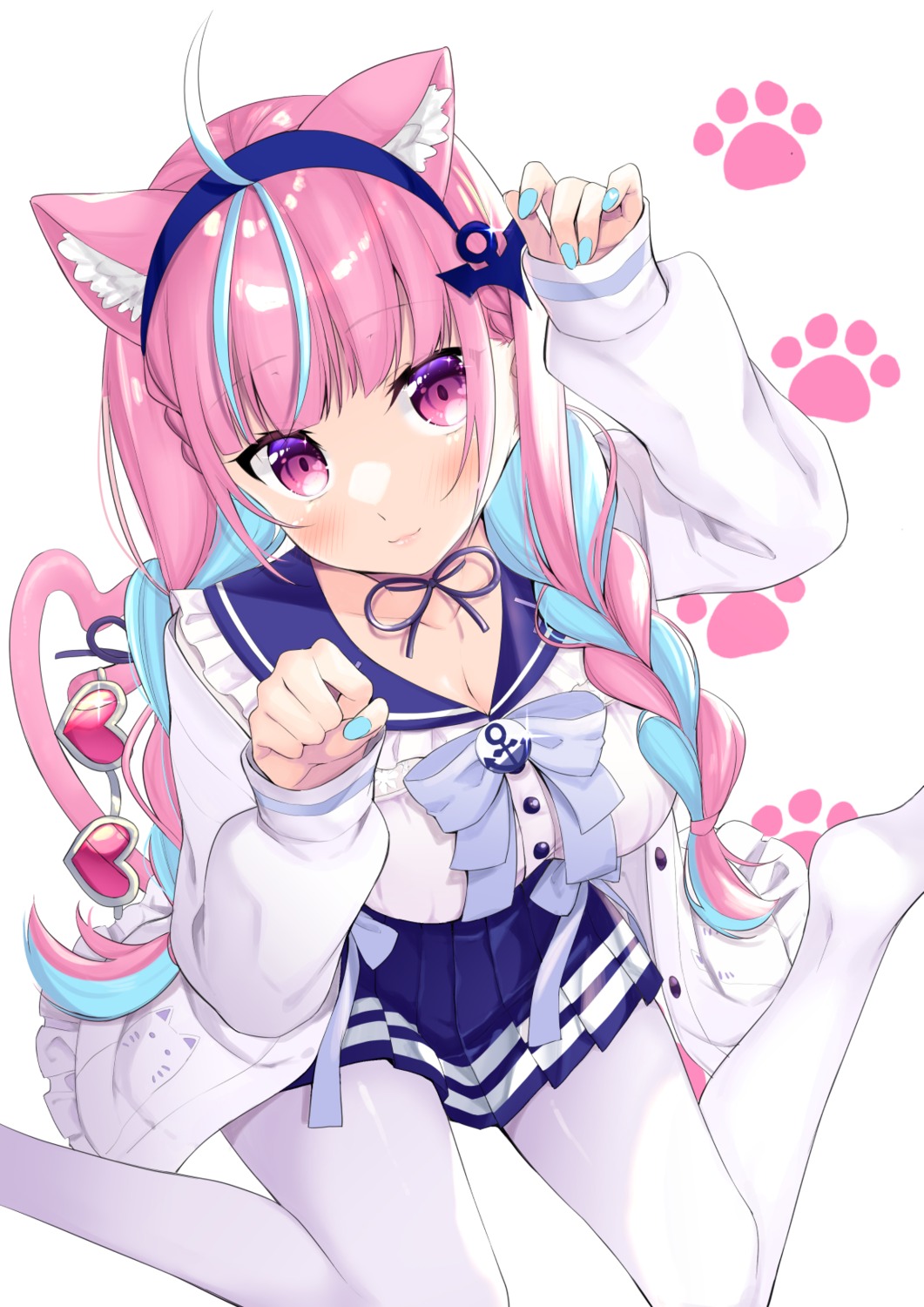 animal_ears cleavage hololive minato_aqua nekomimi pantyhose seifuku tagme tail