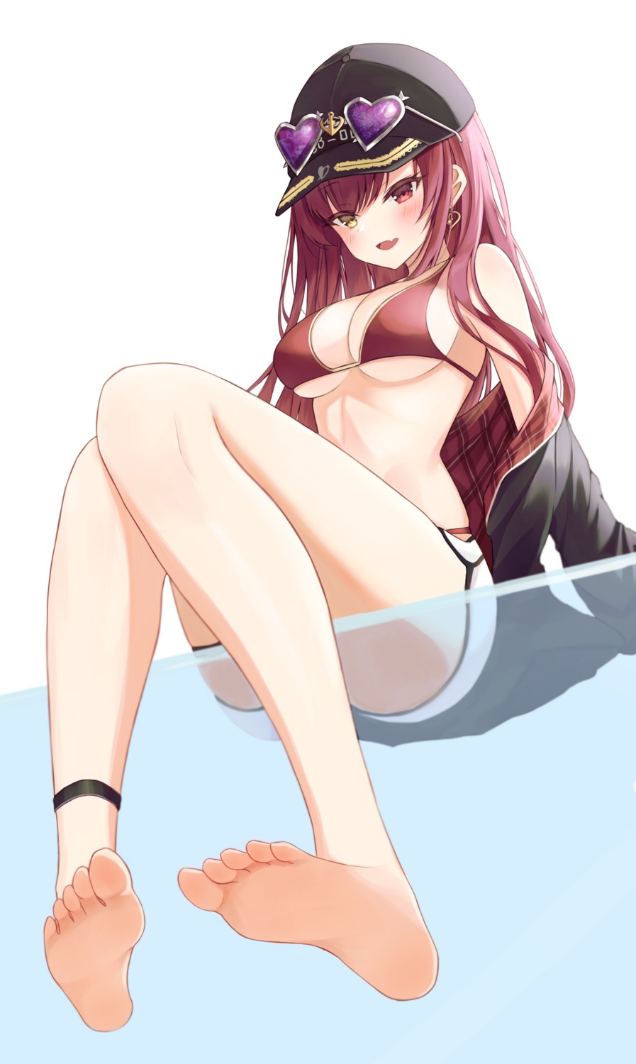 bikini feet heterochromia hololive houshou_marine megane okey open_shirt swimsuits