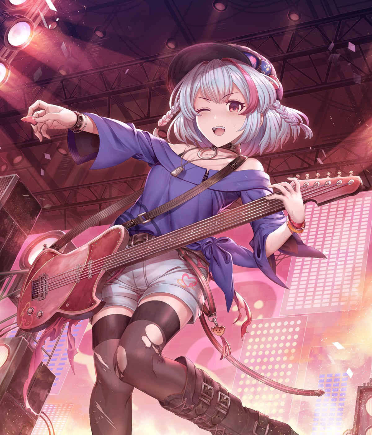 guitar shichigatsu thighhighs torn_clothes