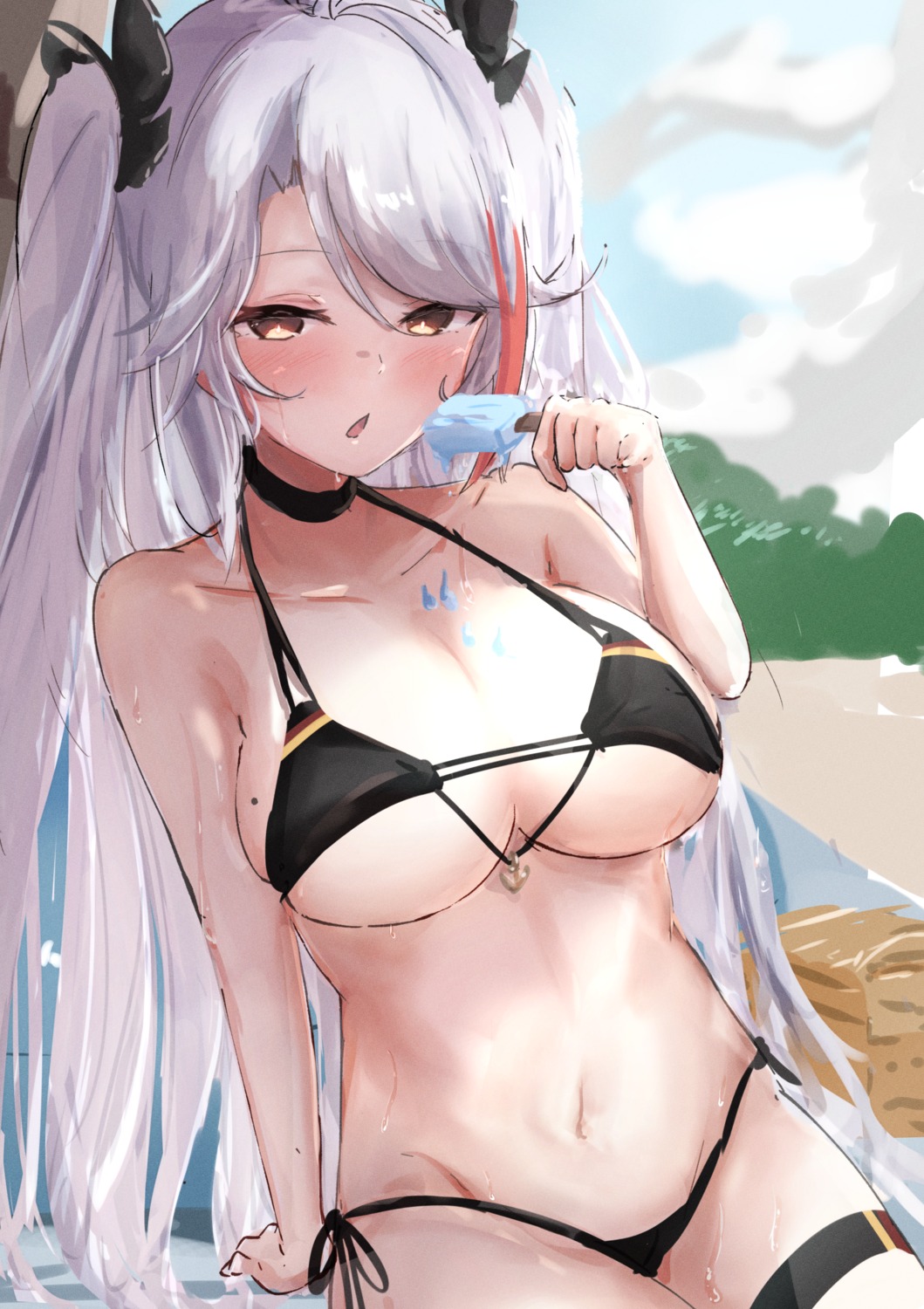 azur_lane bikini cream garter plain_64 prinz_eugen_(azur_lane) sketch swimsuits