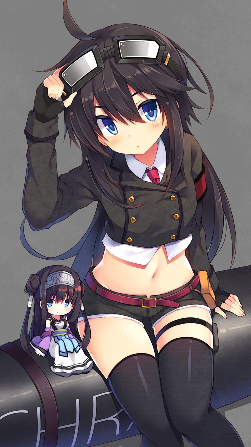 chibi chiri_(atlanta) japanese_clothes sennen_sensou_aigis thighhighs uniform