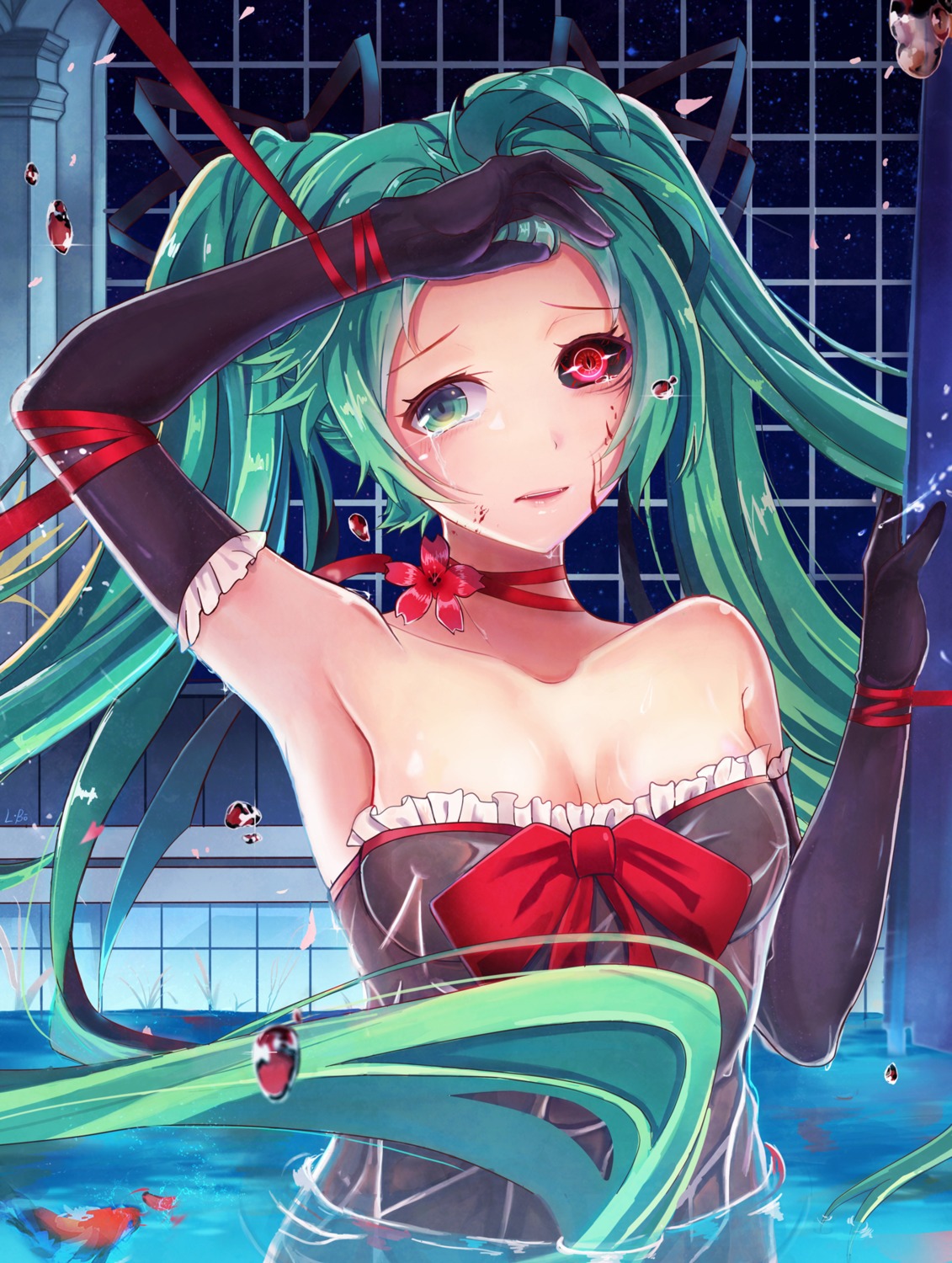 blood dress hatsune_miku heterochromia lbo vocaloid