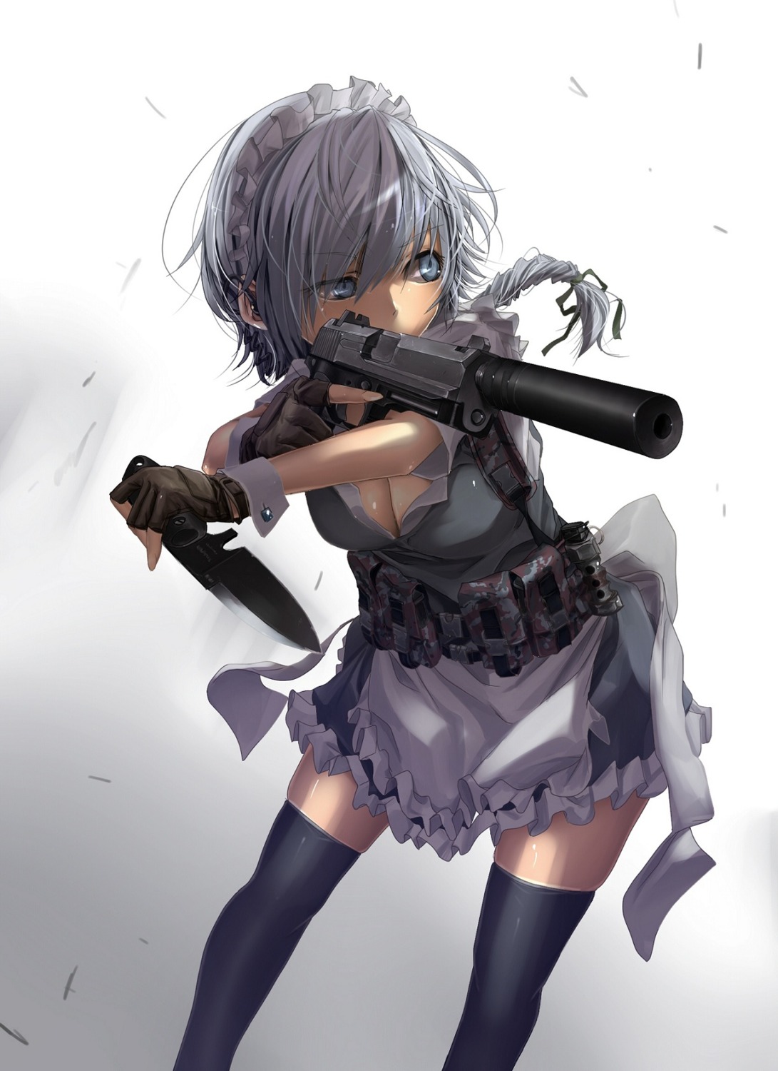 gun izayoi_sakuya maid terabyte_(rook777) thighhighs touhou