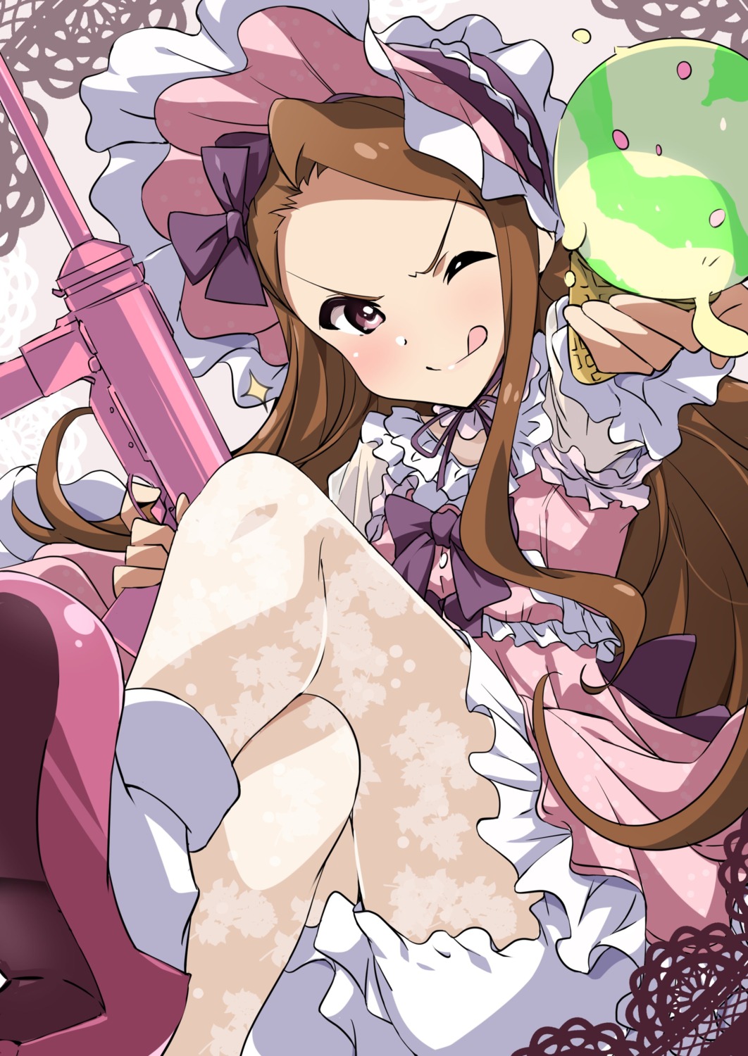 bloomers dress gun heels minase_iori pantyhose skirt_lift the_idolm@ster tokiani