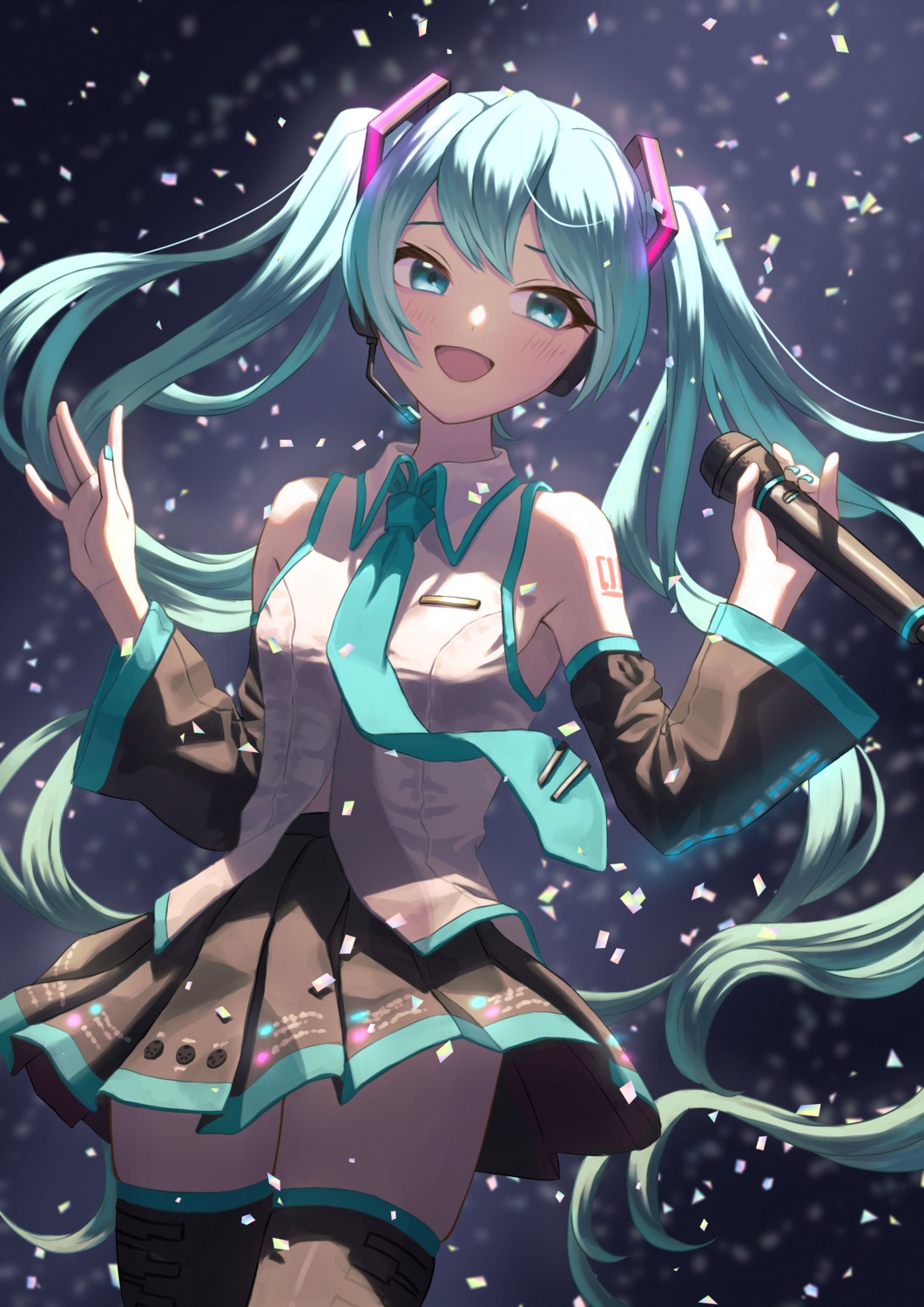 hatsune_miku headphones minyork tattoo thighhighs vocaloid