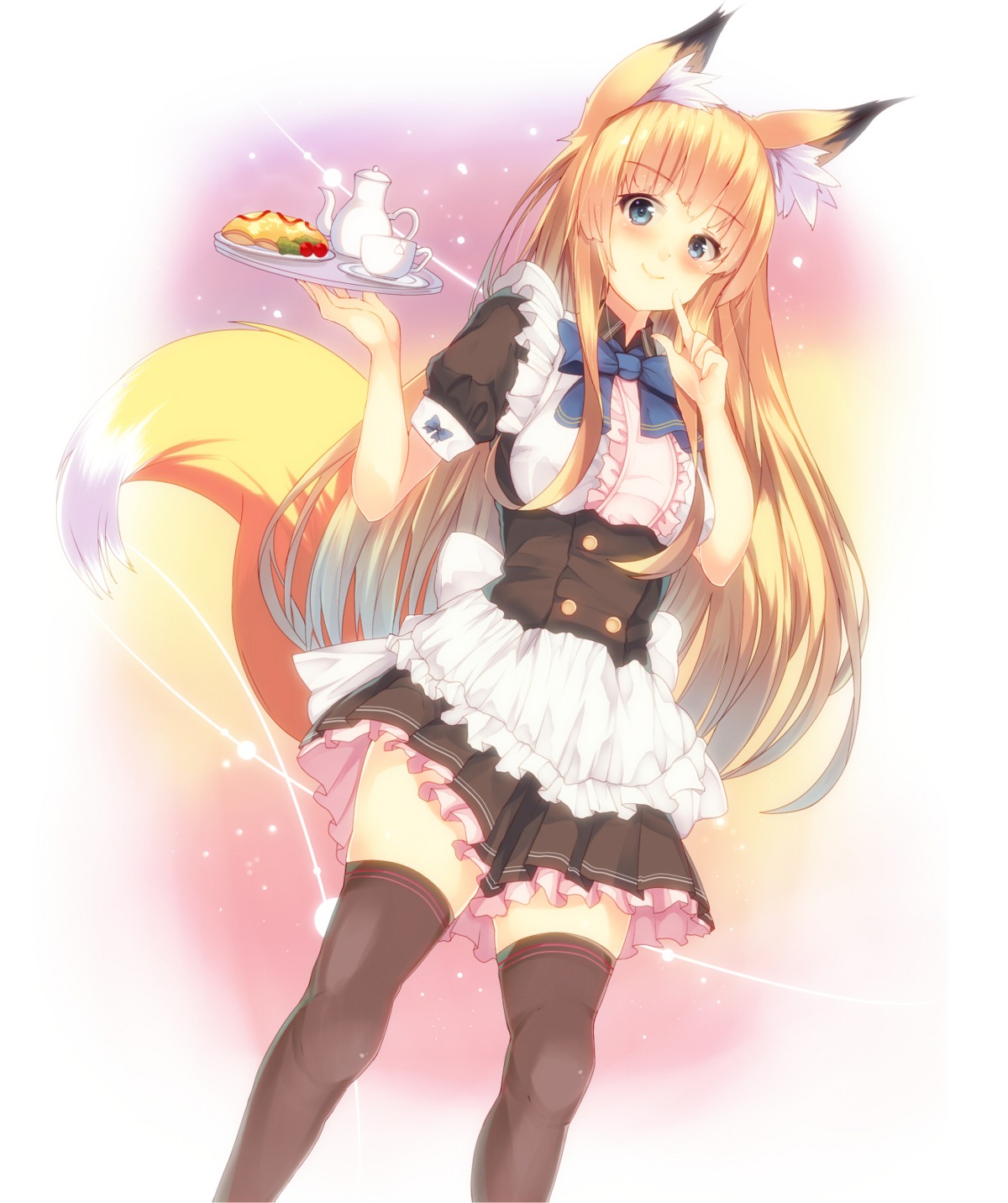 animal_ears kitsune maid mizu_youkan tail thighhighs
