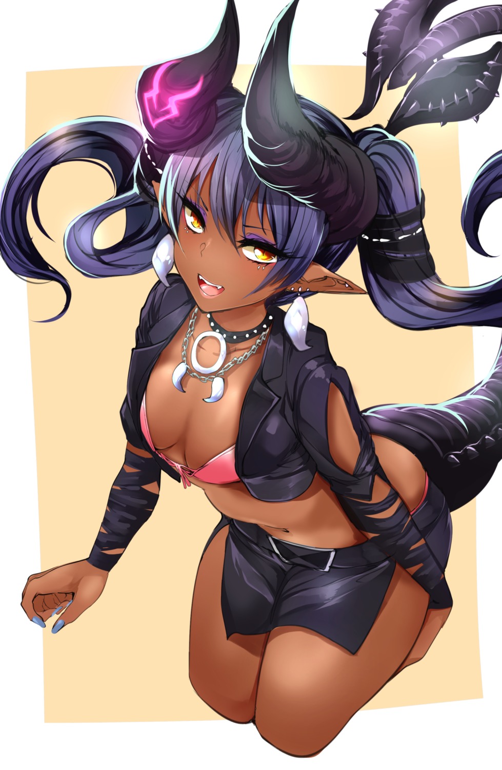 agetama anthropomorphization bandages bikini cleavage horns monster_hunter open_shirt pointy_ears swimsuits tail