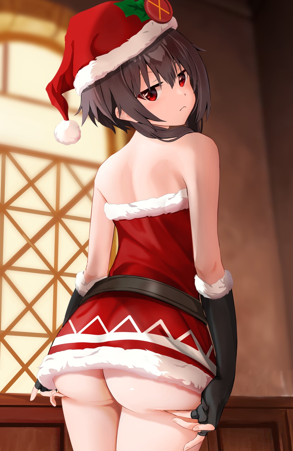 ass christmas dress gibun_(sozoshu) kono_subarashii_sekai_ni_shukufuku_wo! megumin no_bra nopan skirt_lift