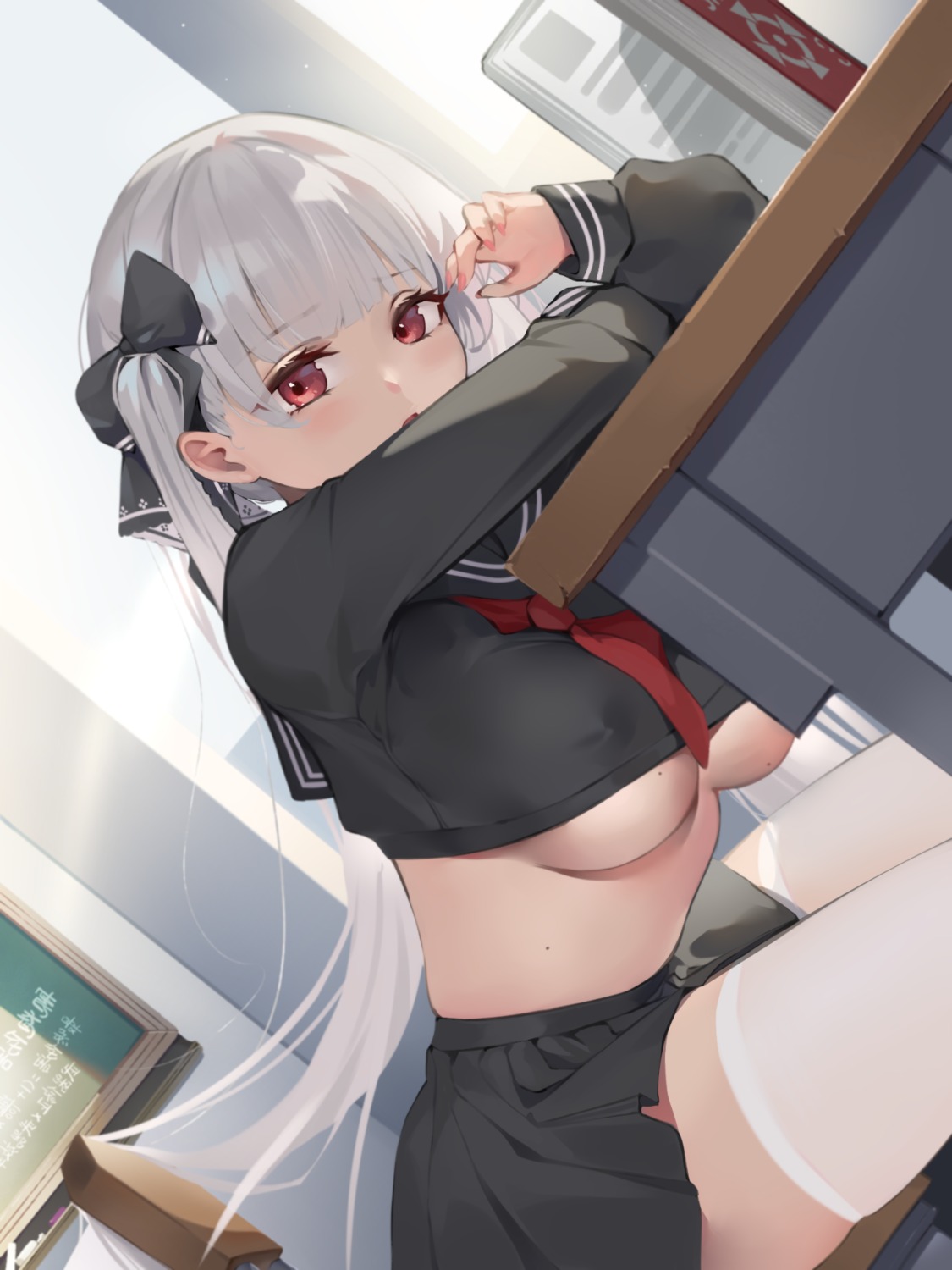 azur_lane formidable_(azur_lane) jiuxiaocan_yin no_bra seifuku thighhighs underboob