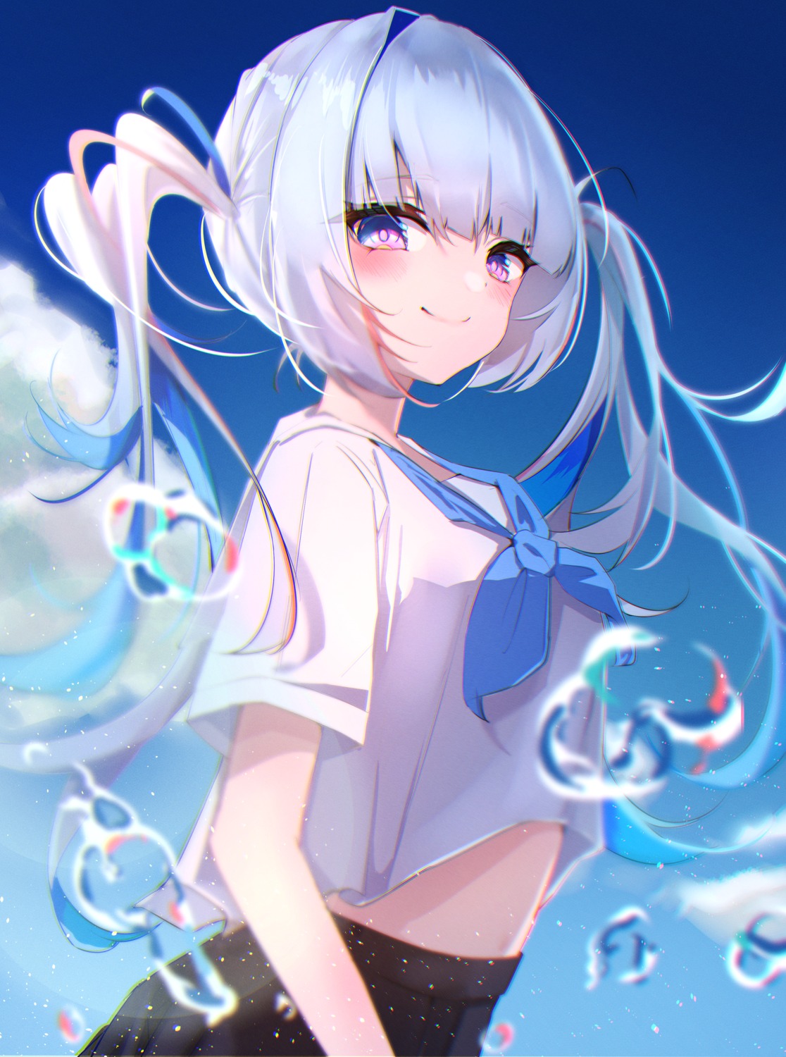 319n. amane_kanata hololive seifuku shirt_lift wet